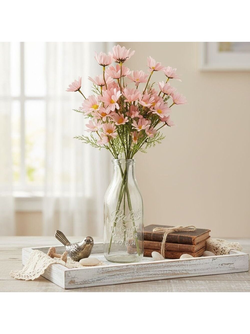 Blush Pink Faux Daisy Stem 20 Inch Artificial Wildflower Set of 6 Farmhouse Flor - Picture 2 of 10